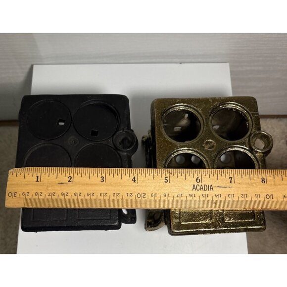 Queen Cast Iron Miniature Stove Set 2 Stoves and Accessory Pieces Black Gold - Picture 13 of 13